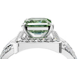 Platinum Fancy Green Asscher Cut Diamond Halo Ring with Split Shank and Bezel Accents and Four-Prong Setting_10