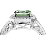 Platinum Fancy Green Asscher Cut Diamond Halo Ring with Split Shank and Bezel Accents and Prong Setting_16