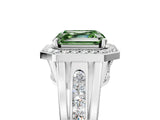 Platinum Fancy Green Asscher Cut Diamond Halo Ring with Split Shank and Bezel Accents and Prong Setting_17