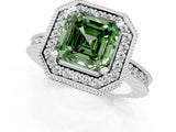 Platinum Fancy Green Asscher Cut Diamond Milgrain Halo Engagement Ring with Round Pavé Band and Prong Setting_13