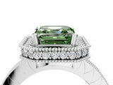 Platinum Fancy Green Asscher Cut Diamond Milgrain Halo Engagement Ring with Round Pavé Band and Prong Setting_16