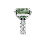 Platinum Fancy Green Asscher Cut Diamond Pavé Solitaire Ring with Round Band and Prong Setting_5