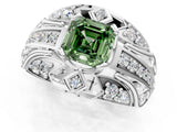 Platinum Fancy Green Asscher Cut Diamond Pave Art Deco Split Shank Ring with Four-Prong Setting_13