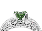 Platinum Fancy Green Asscher Cut Diamond Pave Art Deco Split Shank Ring with Four-Prong Setting_16
