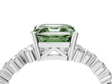 Platinum Fancy Green Asscher Cut Diamond Scattered Round Accent Ring with Prong Setting_4