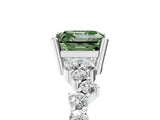 Platinum Fancy Green Asscher Cut Diamond Scattered Round Accent Ring with Prong Setting_5