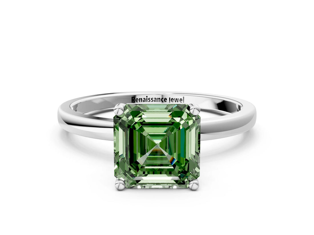 Platinum Fancy Green Asscher Cut Diamond Solitaire Ring with Classic Band and Four-Prong Setting_12