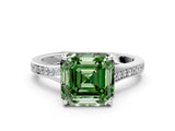 Platinum Fancy Green Asscher Cut Diamond Solitaire Ring with Pavé Band and Prong Setting_12
