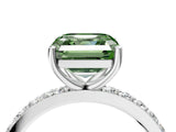 Platinum Fancy Green Asscher  Cut Diamond Solitaire with Pave Band and Four-Prong Setting 5