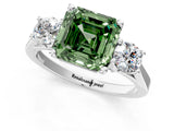 Platinum Fancy Green Asscher Cut Diamond Three-Stone Engagement Ring with Prong Setting and Pavé Band_13