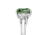 Platinum Fancy Green Asscher Cut Diamond Three-Stone Engagement Ring with Prong Setting and Pavé Band_17