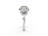 Platinum Fancy Green Asscher Cut Diamond Three-Stone Halo Ring with Prong Setting and Pavé Accents_14