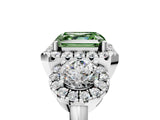 Platinum Fancy Green Asscher Cut Diamond Three-Stone Halo Ring with Prong Setting and Pavé Accents_17