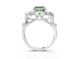 Platinum Fancy Green Asscher Cut Diamond Three-Stone Ring with Prong Setting and Pavé Band_9