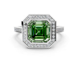 Platinum Fancy Green Asscher Cut Halo Bezel Diamond Pave Band Ring_6