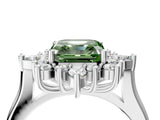 Platinum Fancy Green Asscher Cut Halo Diamond Cluster Ring with Marquise and Round Stones on a White Gold Band with Prong Setting_4