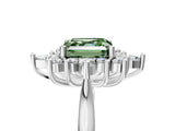 Platinum Fancy Green Asscher Cut Halo Diamond Cluster Ring with Marquise and Round Stones on a White Gold Band with Prong Setting_5