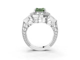 Platinum Fancy Green Asscher Cut Halo Milgrain Diamond Engagement Ring with Leaf Band and Four-Prong Setting_15