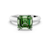 Platinum Fancy Green Asscher  Cut Solitaire Engagement Ring with Flat Band and Four-Prong Setting 1