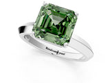 Platinum Fancy Green Asscher  Cut Solitaire Engagement Ring with Flat Band and Four-Prong Setting 2