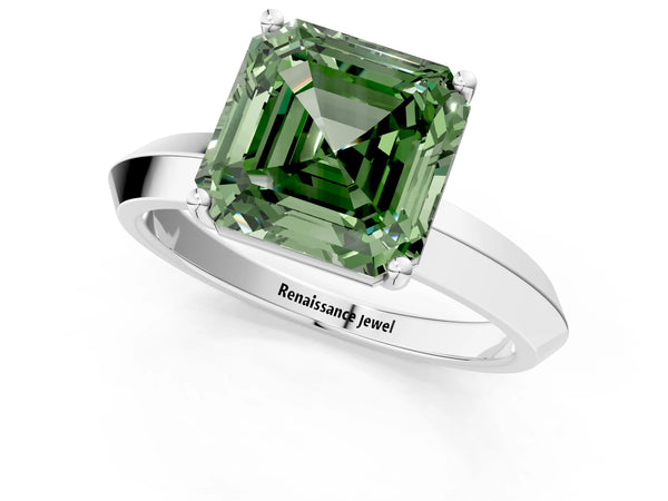 Platinum Asscher Cut Knife-Edge Solitaire Engagement Ring Setting for Fancy Green Center