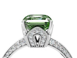 Platinum Fancy Green Asscher Cut Solitaire Split Shank Pave Diamond Engagement Ring with Four-Prong Setting_64