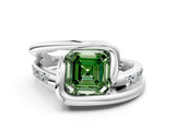 Platinum Fancy Green Asscher Cut Solitaire Tension-Set Diamond Split Shank Ring_18