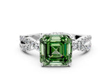 Platinum Fancy Green Asscher Cut Solitaire Twist Pave Diamond Engagement Ring with Prong Setting_42