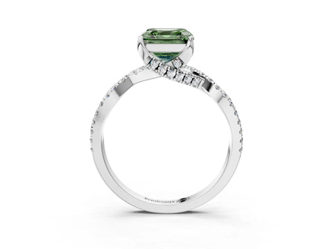 Platinum Fancy Green Asscher Cut Solitaire Twist Pave Diamond Engagement Ring with Prong Setting_45