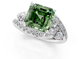 Platinum Fancy Green Asscher  Diamond Halo Ring with Marquise and Pavé Band in Prong Setting_55