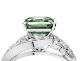 Platinum Fancy Green Asscher  Diamond Halo Ring with Marquise and Pavé Band in Prong Setting_58
