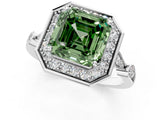 Platinum Fancy Green Asscher  Halo Diamond Engagement Ring with Twisted Band and Four-Prong Setting 1