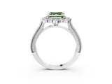 Platinum Fancy Green Asscher  Halo Milgrain Pave Diamond Ring with Four-Prong Setting 4