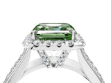 Platinum Fancy Green Asscher  Halo Round Diamond Pave Band with Prong Setting 5