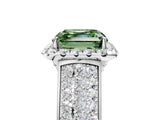 Platinum Fancy Green Asscher  Halo Round Diamond Pave Band with Prong Setting