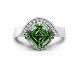 Platinum Fancy Green Asscher  Solitaire Diamond Engagement Ring with Pave Band and Four-Prong Setting 1