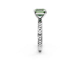 Platinum Fancy Green Asscher  Solitaire Diamond Engagement Ring with XO Engraved Band and Four-Prong Setting 2