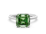 Platinum Fancy Green Asscher  Solitaire Diamond Ring with a Classic Band and Four-Prong Setting