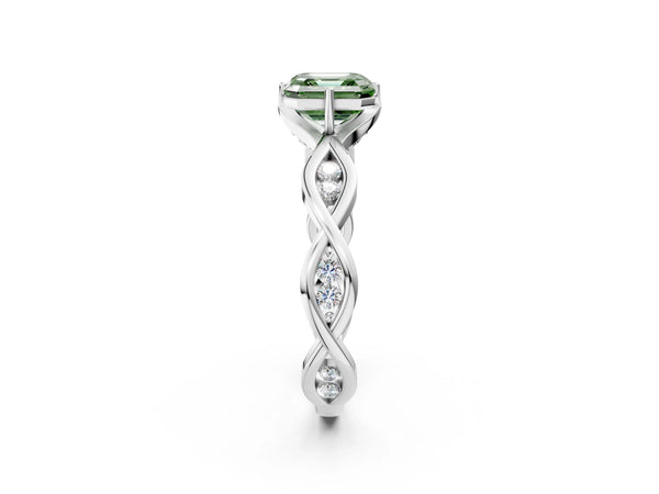 Platinum Asscher Cut Accented Twist Engagement Ring Setting for Fancy Green Center