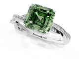 Platinum Fancy Green Asscher  Solitaire Twisted Pave Diamond Ring with Four-Prong Setting_1