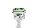 Platinum Fancy Green Asscher  Solitaire Twisted Pave Diamond Ring with Four-Prong Setting_5