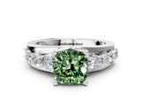 Platinum Fancy Green Cushion  Brilliant Solitaire with Side Stones on a Pave Band and Four-Prong Setting_12
