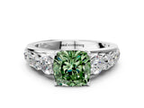 Platinum Fancy Green Cushion Cut Brilliant Diamond Pavé Band with Six-Prong Setting_37