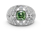 Platinum Fancy Green Cushion Cut Brilliant Halo Pave Diamond Milgrain Ring_6