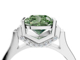 Platinum Fancy Green Cushion Cut Brilliant Solitaire Diamond Ring with Channel Set Band and Bar Prong Setting_40