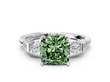 Platinum Fancy Green Cushion Cut Brilliant Three-Stone Pave Band with Four-Prong Setting_6