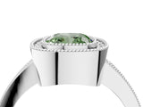 Platinum Fancy Green Cushion Cut-Cut Diamond Halo Engagement Ring with Pave Band and Prong Setting_10
