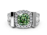 Platinum Fancy Green Cushion Cut Cut Halo Split Shank Prong Set Ring_6