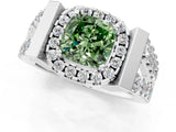 Platinum Fancy Green Cushion Cut Cut Halo Split Shank Prong Set Ring_7