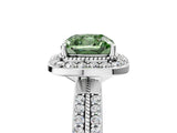 Platinum Fancy Green Cushion Cut Diamond Double Halo Ring with Split Shank and Four-Prong Setting_17